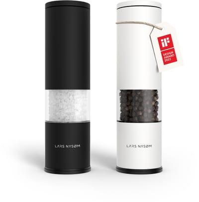 LARS NYSØM Lagom - Zout en Pepermolen Set (2 stuks) - Keramisch maalwerk met Instelbare Maalgraad - Roestvrijstaalen Zoutmolen Pepermolen (Carbon Black/Pure White)