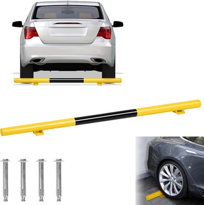 Stevige Stalen Wielstopper voor Garage en Parkeerplaats - Geel/Zwart