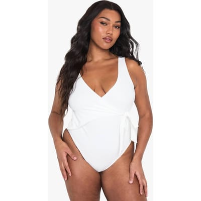boohoo Dames Plus Swimwear Essentials Buikcontrole Wikkelbadpak | Wit | Maat: 46