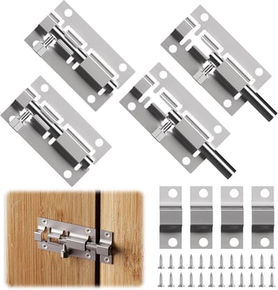 4 Stuks Deurslot met Schuifgrendel 5 cm - Mini RVS Beveiligingsslot voor Tuindeur, Badkamer en Huisdeur