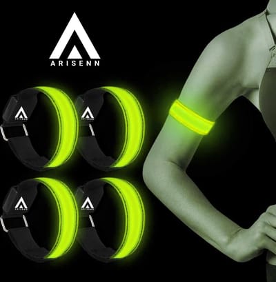 Arisenn 4 x OPLAADBAAR LED LIGHTNING BAND GEEL|3 standen | Reflecterende Hardloop Verlichting - Hardloop | Running Safety Led Light/ Reflecterende armband led/ veiligheidsverlichting/ Hardloop verlichting/ USB OPLAADBAAR / Sportarmbanden|