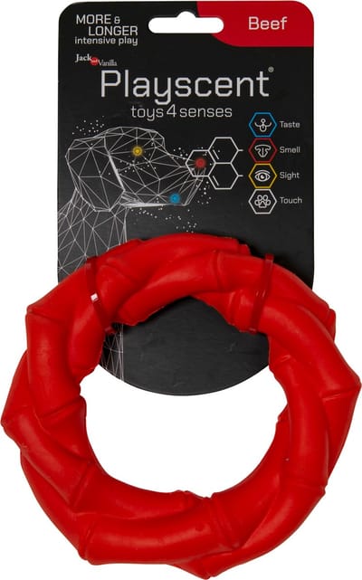 Jack And Vanilla hondenspeelgoed - Lengte 14cm - Kauwbot hond - Hondenspeelgoed - Puppyspeelgoed - Honden speelgoed - Kauwbot - Playscent Ring - Rund - Rood
