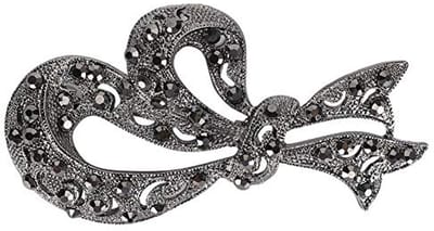 Vintage Zwarte Bloem Broche voor Dames in Antiek Zilver met Steentjes - Decoratieve Accessoire voor Sjaals en Kleding