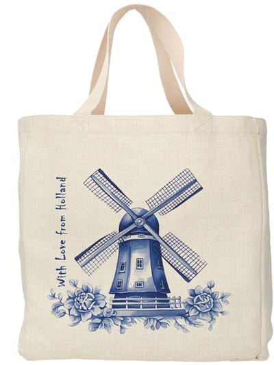 Shopper - Totebag - Boodschappentas | Molen - With Love from Holland | Duurzaam - Linnenlook - 48x38cm