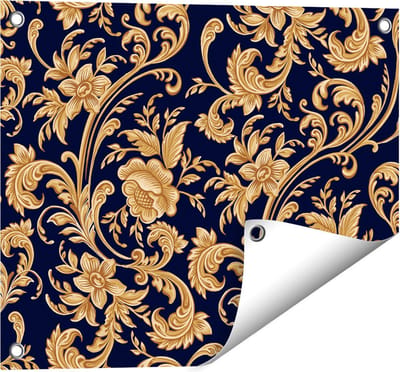 Gards Tuinposter Decoratieve Gouden Bloemen Achtergrond - 50x40 cm - Tuindoek - Tuindecoratie - Wanddecoratie buiten - Tuinschilderij