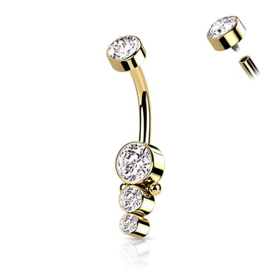Navelpiercing PVD Triple CZ Round Cluster Dropdown - goud - LMPiercings