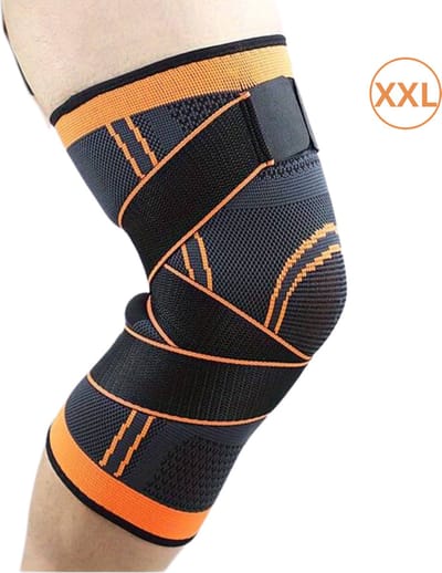 Nivard Kniebrace - Sportbrace Knie - Knee Sleeves - Knee Sleeves Powerlifting - Compressie Knie Brace - Knee Wraps - Knee Support - Dames - Heren - Oranje - Maat XXL