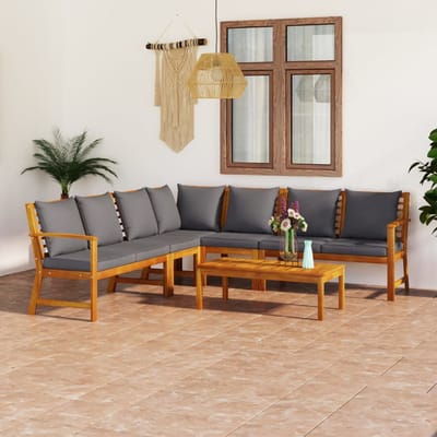 vidaXL - 6-delige - Loungeset - met - kussens - massief - acaciahout