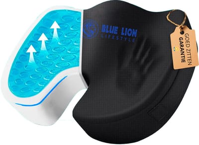 Blue Lion Zitkussen orthopedisch & ergonomisch + Verkoelende Gel - stuitkussen - wigkussen - ergonomisch zitkussen - ringkussen - traagschuim - stuitje
