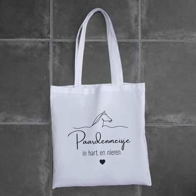 Totebag ''Paardenmeisje'' – katoenen tas met paarden tekst – cadeau voor paardenliefhebber