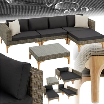 tectake® Outdoor wicker lounge - 5-delige tuinmeubelbankset - Vrij combineerbaar met hoekstoel, fauteuil, kruk en tafel - Tuinlounge inclusief zit- rug- en sierkussens - Bruin