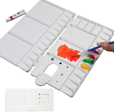 Verfpaletbak draagbare met duimgat - aquarelverf - 28 vakjes - opvouwbare paletdoos - palet - aquarelverfbak voor aquarel, gouache, acryl en olieverf, groot - LOUZIR