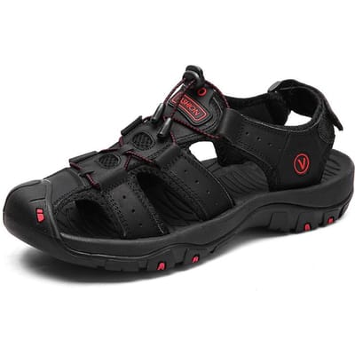 Heren Sandalen Zomer Echt Leer Heren Casual Schoenen Outdoor Leren Sandalen voor Heren Strand Schoenen Romeinse Schoenen Rubber Waterschoenen 40 black