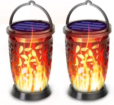 Watterdichte Zonnelantaarns met Flikkerende Vlammen voor Buiten - Decoratieve Hangende Verlichting voor Tafel, Tuin en Terras (2 Stuks)