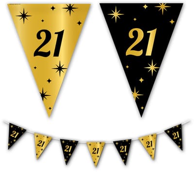 BTH - Slingers - 21 Jaar - Goud en Zwart - Slingers Verjaardag - Vlaggenlijn - 21 Jaar Verjaardag Versiering - Verjaardag