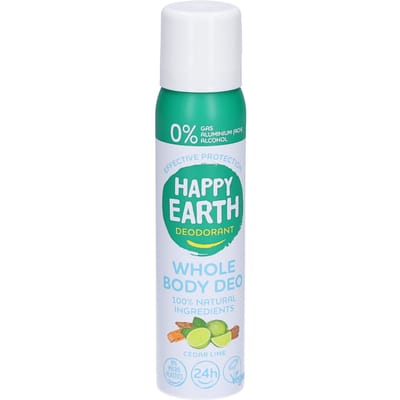 Happy Earth Whole Body Deodorant Spray Cedar Lime - 100% Natuurlijke Ingrediënten - 24 uur Bescherming – Hele Lichaam – Alcoholvrij – Zonder Aluminium-Chloorhydraat – Microplasticvrij – Vegan – 100mL