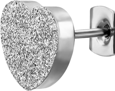 MAXTE Hart Oorknopjes van Chirurgisch Roestvrij Staal Zilver – Hypoallergeen Textuur Design – Dames Oorstekers 8,3 x 7,5 mm