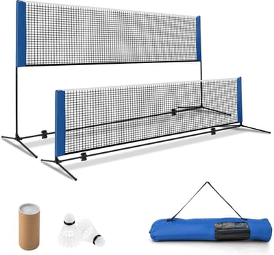 CORE Badmintonnet - Met standaard - Shuttle-net in hoogte verstelbaar - Met 2 shuttles en draagtas - Staand Badmintonnet - 310x102x155cm - Blauw