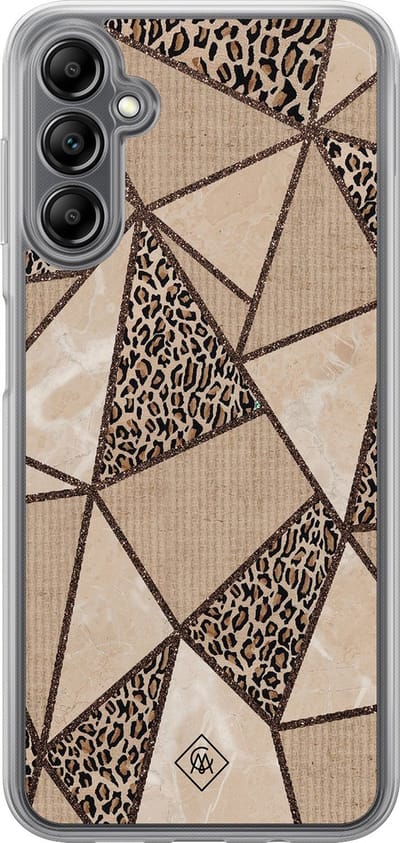 Casimoda® hoesje - Geschikt voor Samsung Galaxy A14 5G - Leopard Abstract - 2-in-1 case - Schokbestendig - Luipaardprint - Verhoogde randen - Bruin/beige, Transparant