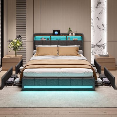 Tweepersoonsbed 180x200 cm met Opbergruimte, Ladekasten en LED Verlichting