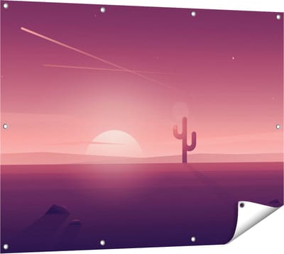 Gards Tuinposter Zonsondergang in de Woestijn met een Cactus - 120x90 cm - Tuindoek - Tuindecoratie - Wanddecoratie buiten - Tuinschilderij