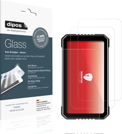 dipos – 2x Pantserfolie geschikt voor Vtopek MT26 6.25 Zoll | 9H Screenprotector