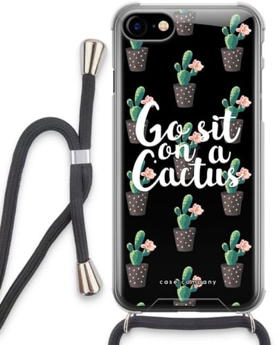Case Company® - Hoesje met koord geschikt voor iPhone SE 2020 hoesje met Koord - Cactus quote - Telefoonhoesje met Zwart Koord - Bescherming aan alle Kanten en Over de Schermrand