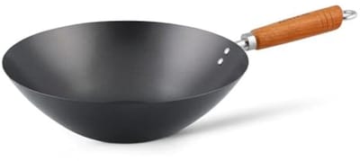 Koolstofstaal Wok 35cm met Antiaanbaklaag en Houten Handvat