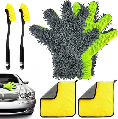 6-delige set koraalfleece autowashandjes voor auto's, fietsen en motorfietsen