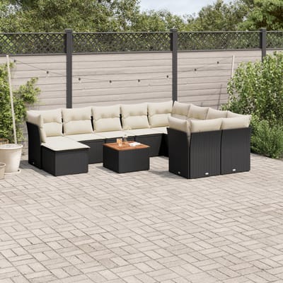 vidaXL - 11-delige - Loungeset - met - kussens - poly - rattan - zwart