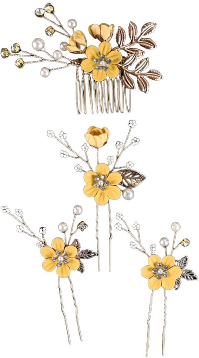 Haarkammen, haarspeldenset, elegante parels, U-vormige clip, bruidssieraden, bruiloft, hoofdtooi voor haar, voor feest, gala, bruiloft, diner, geel