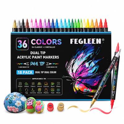 36-kleuren set met dubbelzijdige acrylmarkers - meerdere kleuren - voor doodles, tekenen en DIY-schilderen