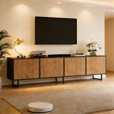 TV-Meubel - 180x40x50 cm - Met 4 Deuren - Voor 80 Inch TV - Hout - Zwart Natuur