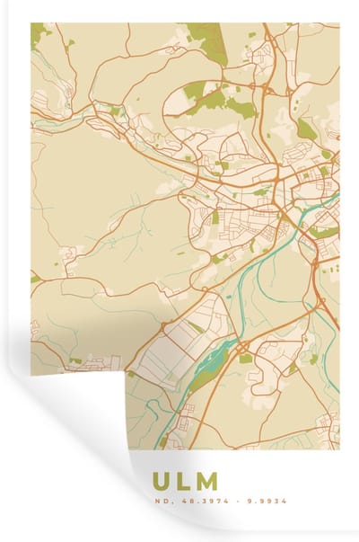 Muurstickers - Sticker Folie - Ulm - Plattegrond - Vintage - Kaart - Stadskaart - 20x30 cm - Plakfolie - Muurstickers Kinderkamer - Zelfklevend Behang - Zelfklevend behangpapier - Stickerfolie