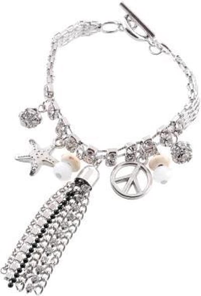Behave - Armbandje met hangers en peace-teken - Ibiza stijl - Zomer