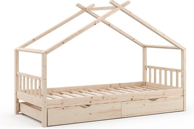 Vitalispa Design Huisbed – 90x200 cm met logeerbed Natuurlijk hout