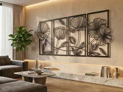 Wanddecoratie Bloemen, Houten Wandbeeld, 3D Wanddecoratie voor Thuis, Moderne Beelden voor Huis Kantoor Slaapkamer, Woonkamer en Keuken - 80x30 cm