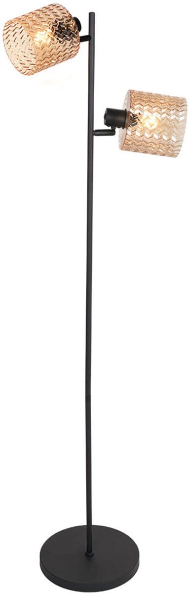 Mexlite - vloerlamp - Ocre - amberkleurig zwart - glas metaal - kleurglas-lamp - E14 - 4228ZW
