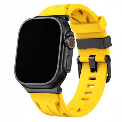 Siliconen bandje - geschikt voor Apple Watch series 1/2/3/4/5/6/7/8/9/10/11/ SE (1,2,3) / Ultra (1,2,3) met maat 44 mm / 45 mm / 46 mm / 49 mm - rvs gespsluiting - geel