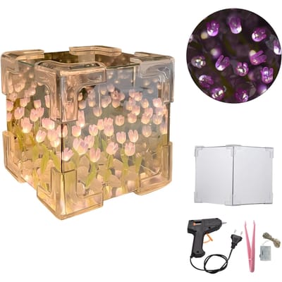 DIY Tulp Lamp 2-in-1 Spiegel Bloem Nachtlampje Onafgewerkte Handgemaakte Ambacht Decoratieve Lamp 24 Bloemen EU Plug paars