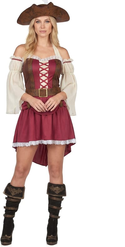 Vegaoo - Sexy bordeaux rood piraten kostuum voor dames