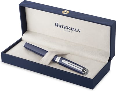 Waterman Exception vulpen, blauwe lak met palladium details, 18K gouden medium penpunt, blauwe inkt, geschenkset