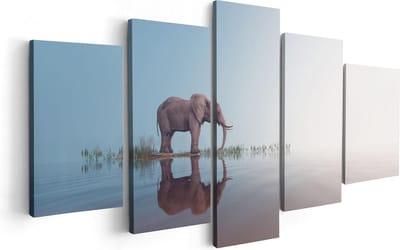 Artaza Canvas Schilderij Vijfluik Olifant Bij Het Water - 100x50 - Foto Op Canvas - Canvas Print