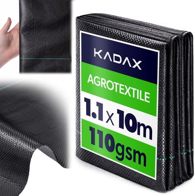 KADAX onkruiddoek 1,1 x 10 m, 110 g/m², scheurvast onkruiddoek van polypropyleen, waterdoorlatend tuinvlies voor effectieve onkruidbestrijding, plantenvlies (zwart)