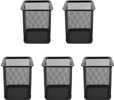 5 stuks pennenhouder voor kantooropslag, pennenhouder, pennenhouder, mesh potloodpot, mesh bureau-organizer, vierkante pennenhouder, gebruikt om potloden, pennen, wenkbrauwpotloden en kleine