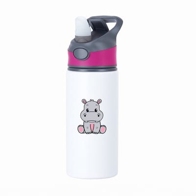 Hacebo® - Nijlpaarden waterfles met rietje roze - Nijlpaard - Dieren liefhebbers - Zoogdier - dierentuin - safari - water fles - 650ML
