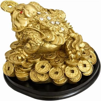 Geldkikker Feng Shui - Drie benen pad - Rijkdom geluk - Met munten - 45 inch - Goud