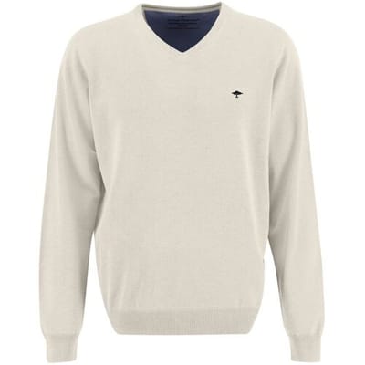 Fynch-Hatton Trui V-Neck Fine Knit Cotton Off White / male