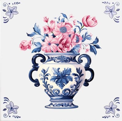 Delfts blauw tegeltje Vaas met bloemen - delfts blauw wandbord - delftsblauw - hollandse cadeautjes - wanddecoratie - decoratieve accessoires