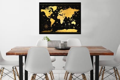 Poster in lijst - Fotolijst 80x60 cm - Posters - Wereldkaart - Luxe - Goud - Posterlijst zwart - Decoratie - Wanddecoratie woonkamer - Muurdecoratie slaapkamer
